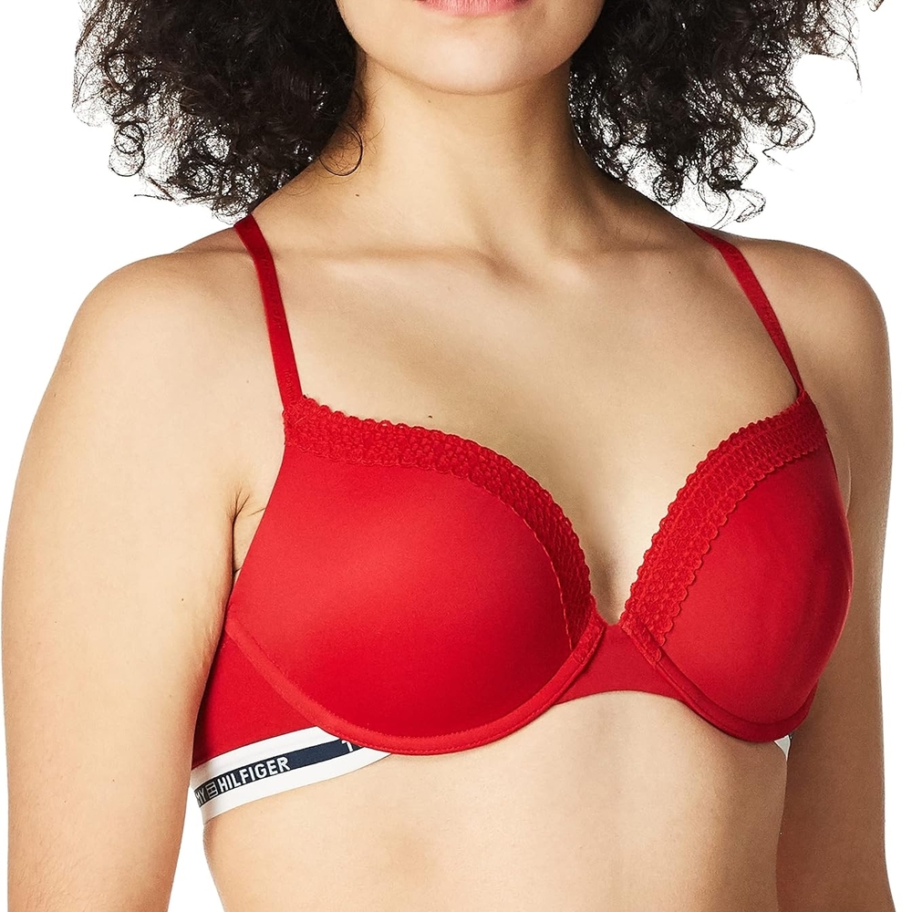 Tommy Hilfiger Vibrant Red Lace Trim Bra